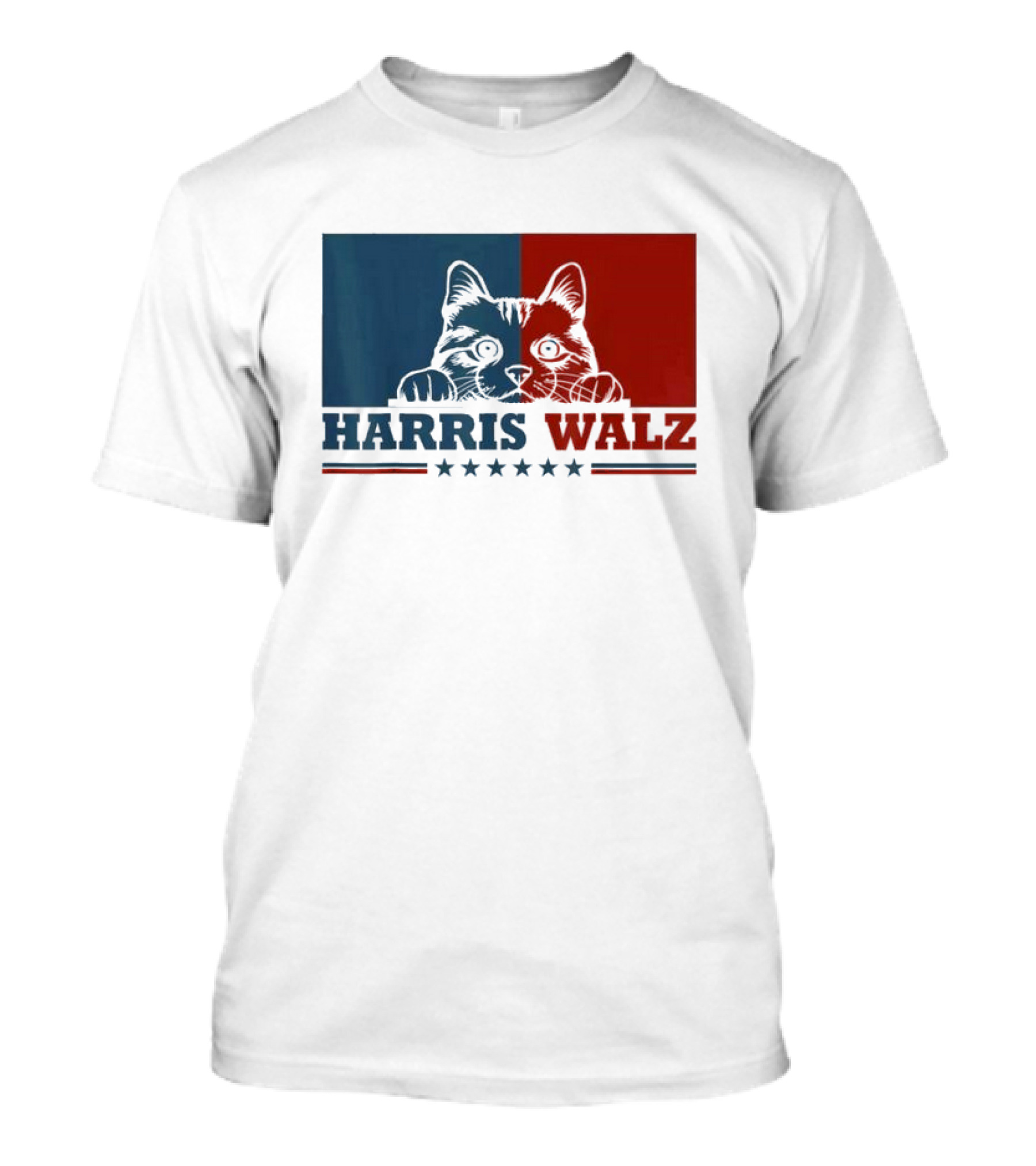 Harris Walz 2024 Cat Election Kamala Harris Tim Walz Blue Red Political T-Shirt