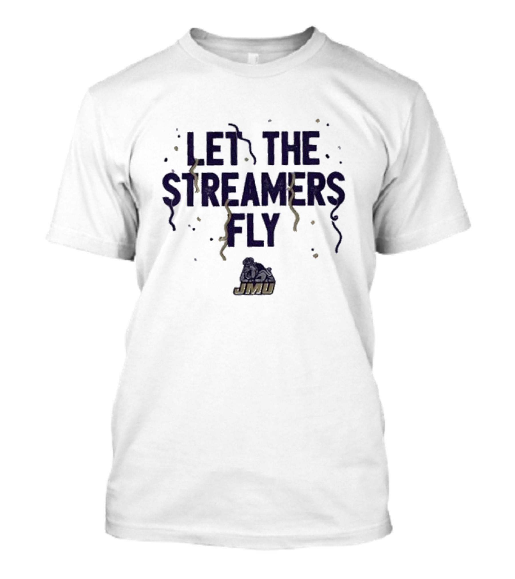 JMU Football Let The Streamers Fly Bold Purple Confetti With Mascot T-Shirt