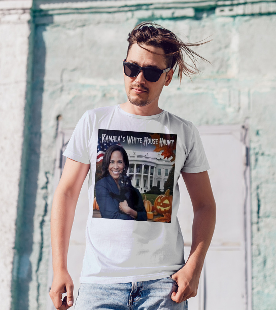 Kamala Harris White House Haunt Halloween 2024 With Black Cat And Pumpkins T-Shirt