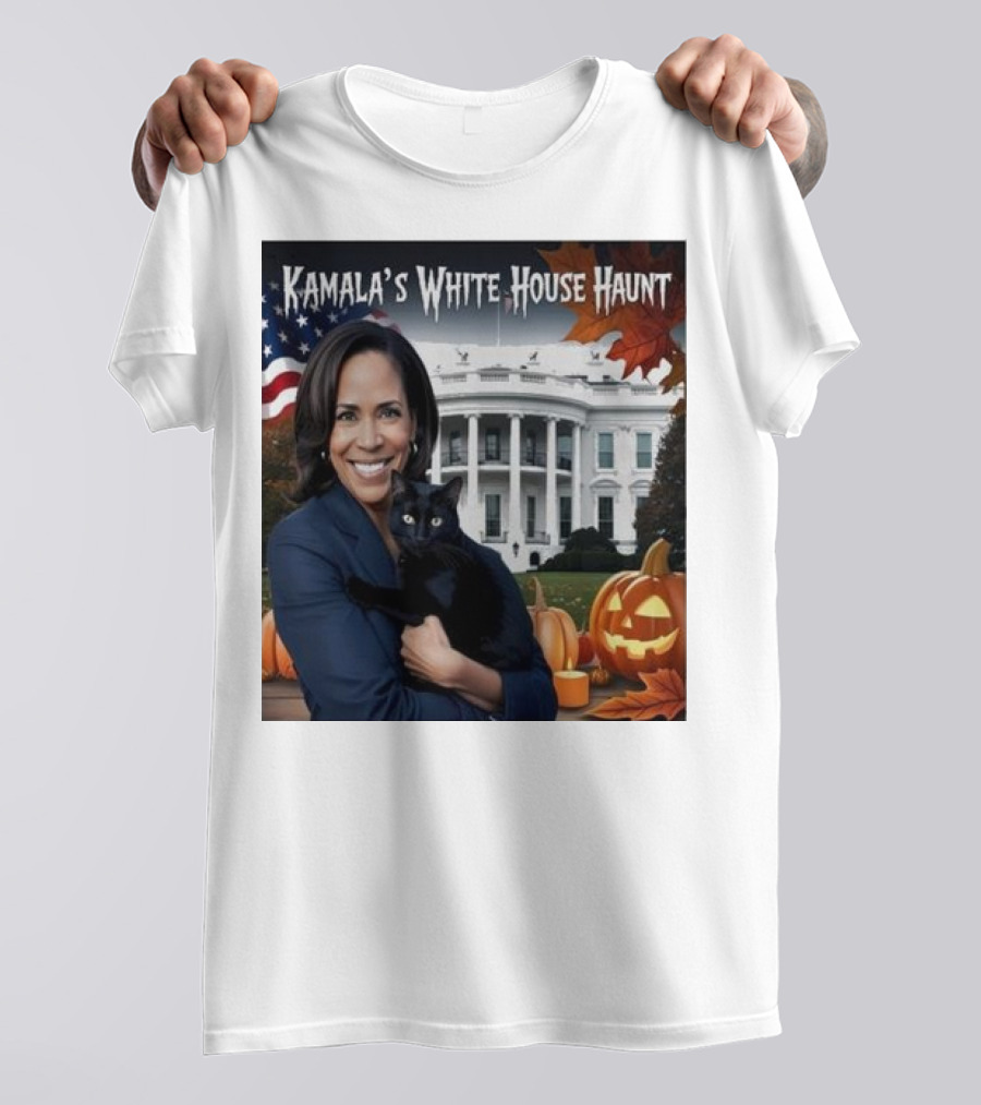 Kamala Harris White House Haunt Halloween 2024 With Black Cat And Pumpkins T-Shirt