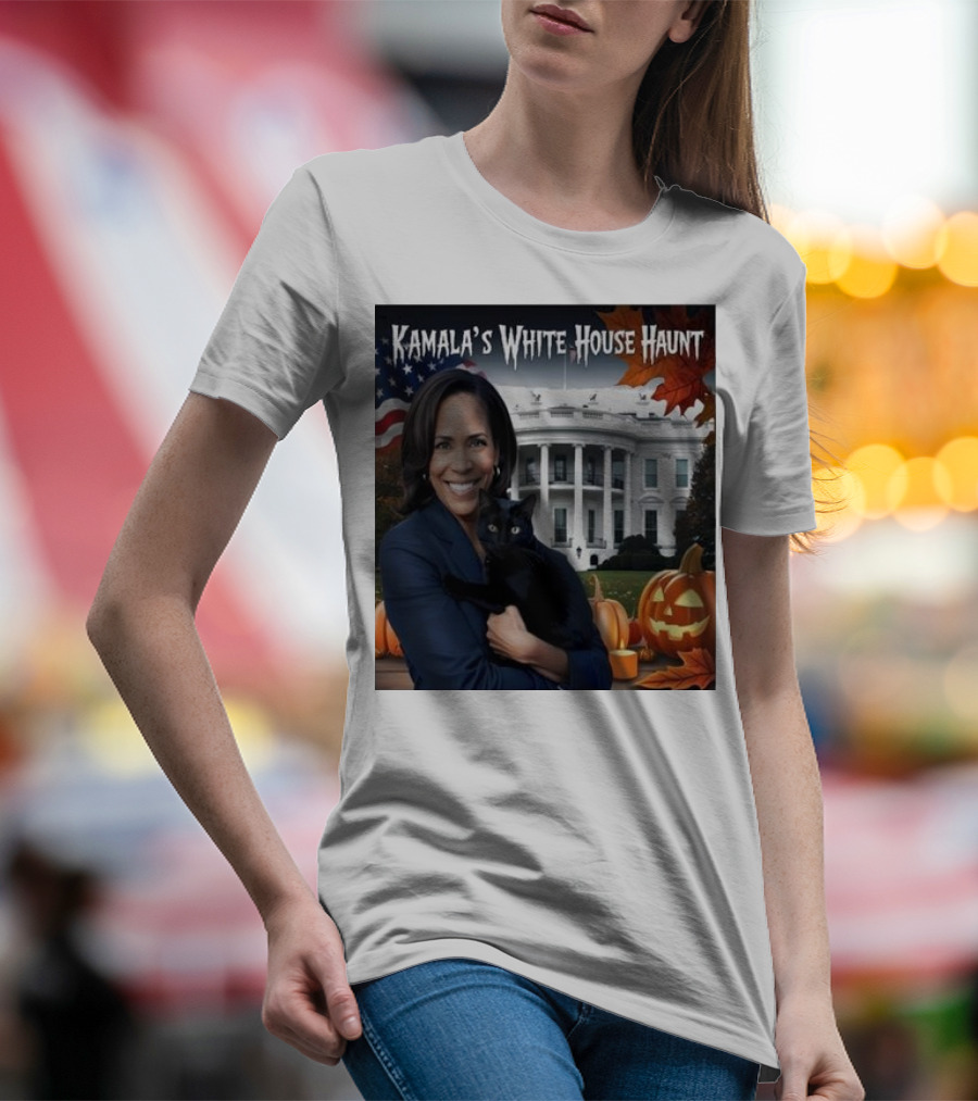 Kamala Harris White House Haunt Halloween 2024 With Black Cat And Pumpkins T-Shirt