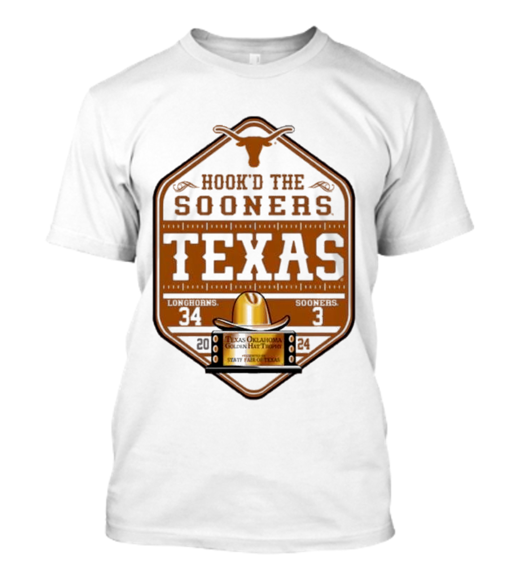 Hook'd The Sooners Texas Longhorns 34 Sooners 3 Red River Rivalry 2024 State Fair Of Texas T-Shirt