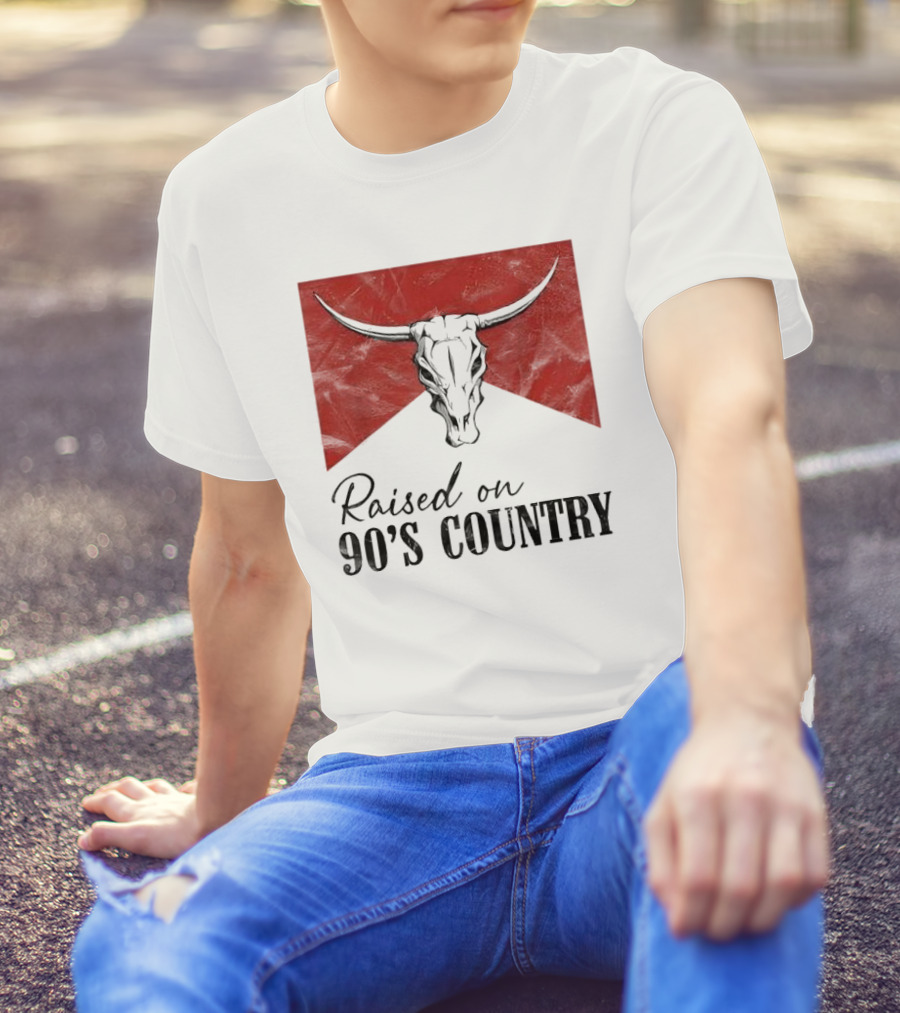 Raised On 90’s Country Western Bull Skull T-Shirt