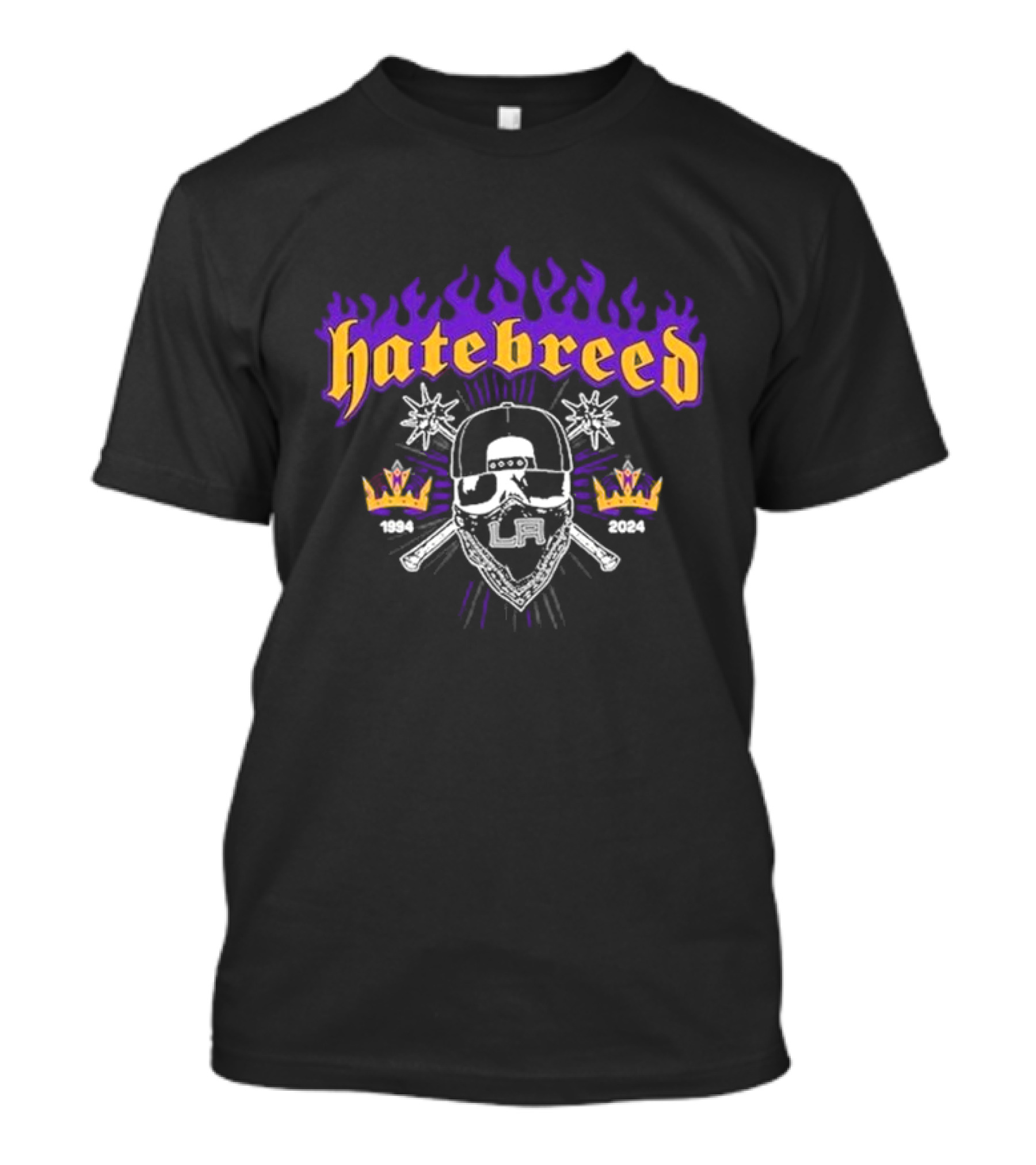 Hatebreed LA 1994 2024 Event Skull Flames Crown Baseball Bats T-Shirt