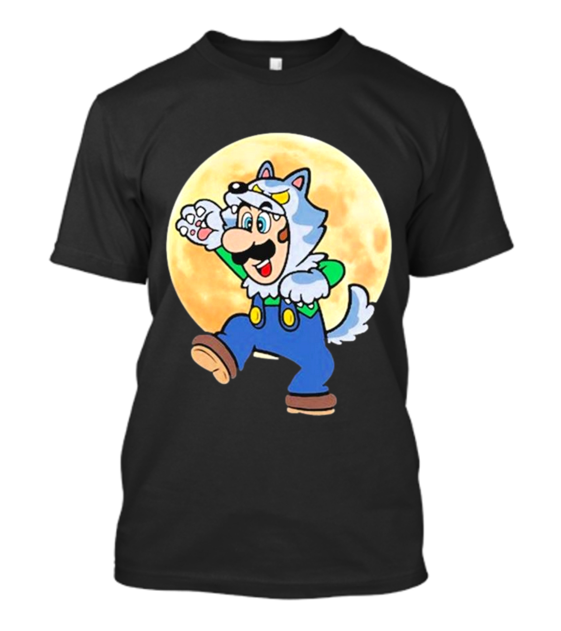 Luigi Halloween 2024 Werewolf Costume Full Moon Background T-Shirt