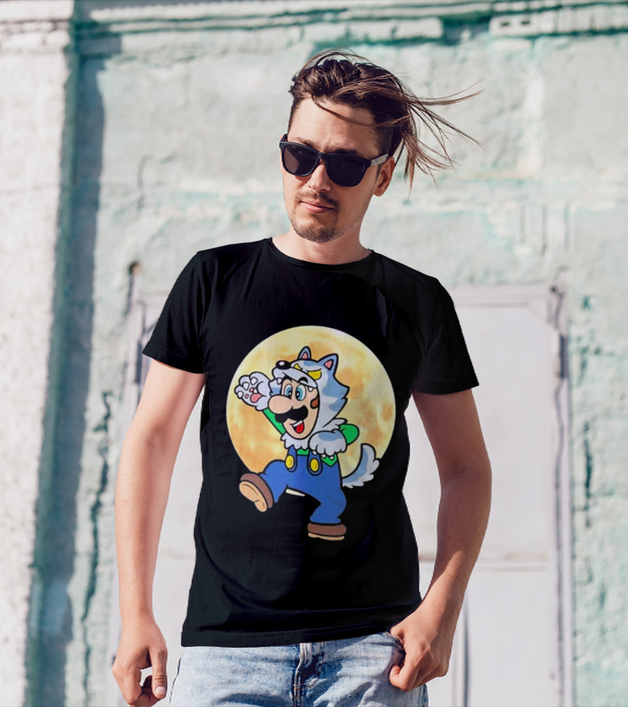 Luigi Halloween 2024 Werewolf Costume Full Moon Background T-Shirt