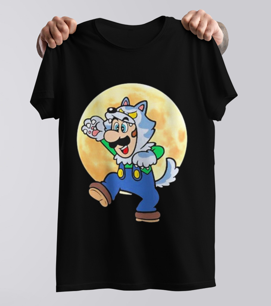 Luigi Halloween 2024 Werewolf Costume Full Moon Background T-Shirt