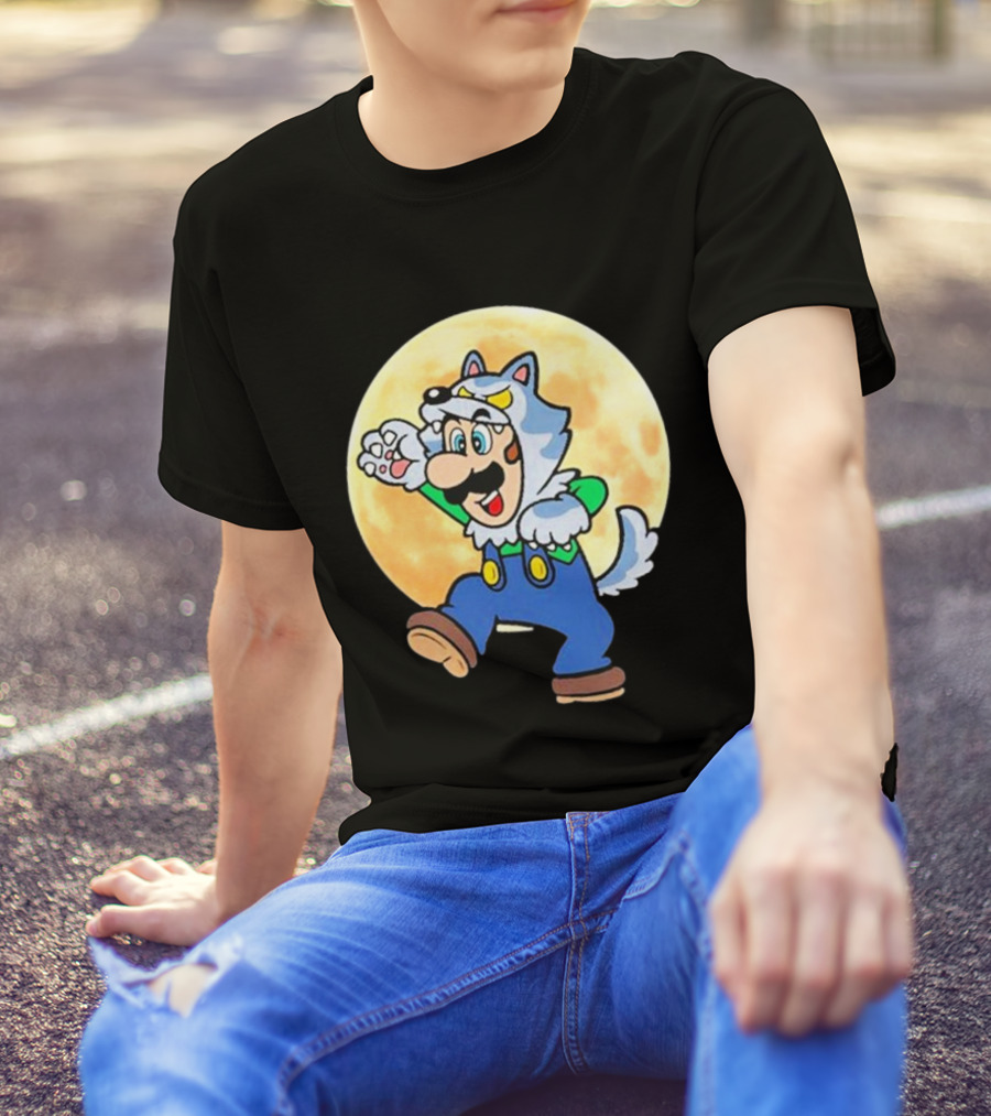 Luigi Halloween 2024 Werewolf Costume Full Moon Background T-Shirt