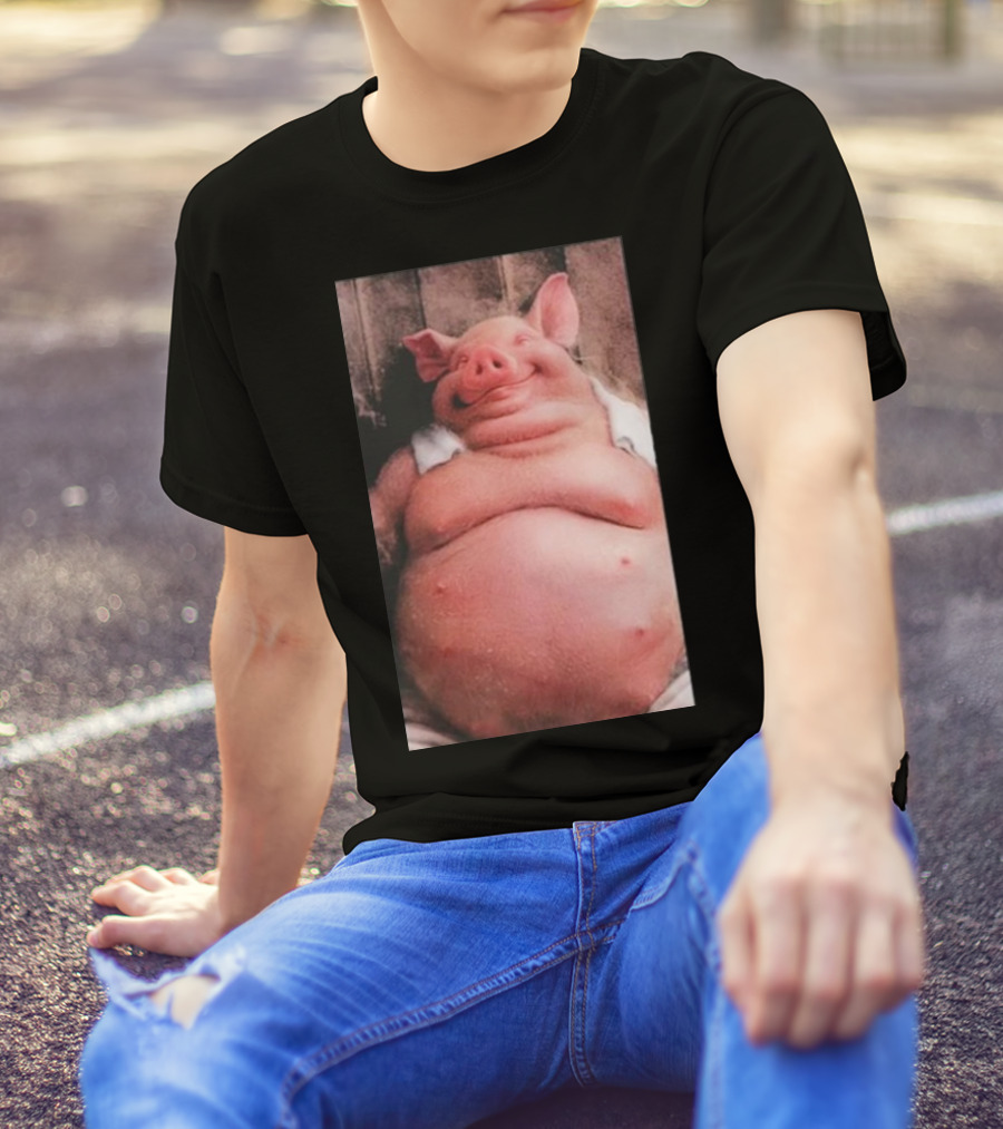 Temu Pig Funny Happy Cartoon Character Image T-Shirt