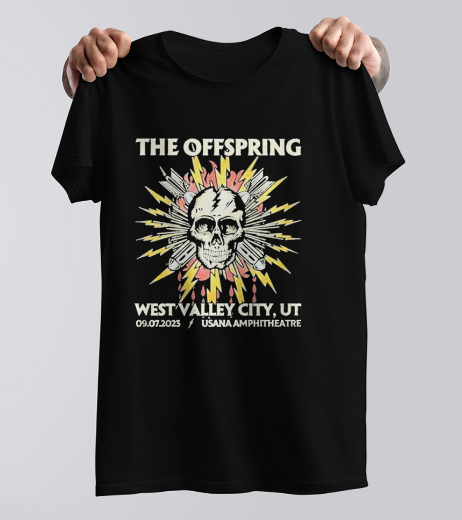 The Offspring West Valley City UT 09.07.2023 USANA Amphitheatre Skull Lightning Bombs T-Shirt