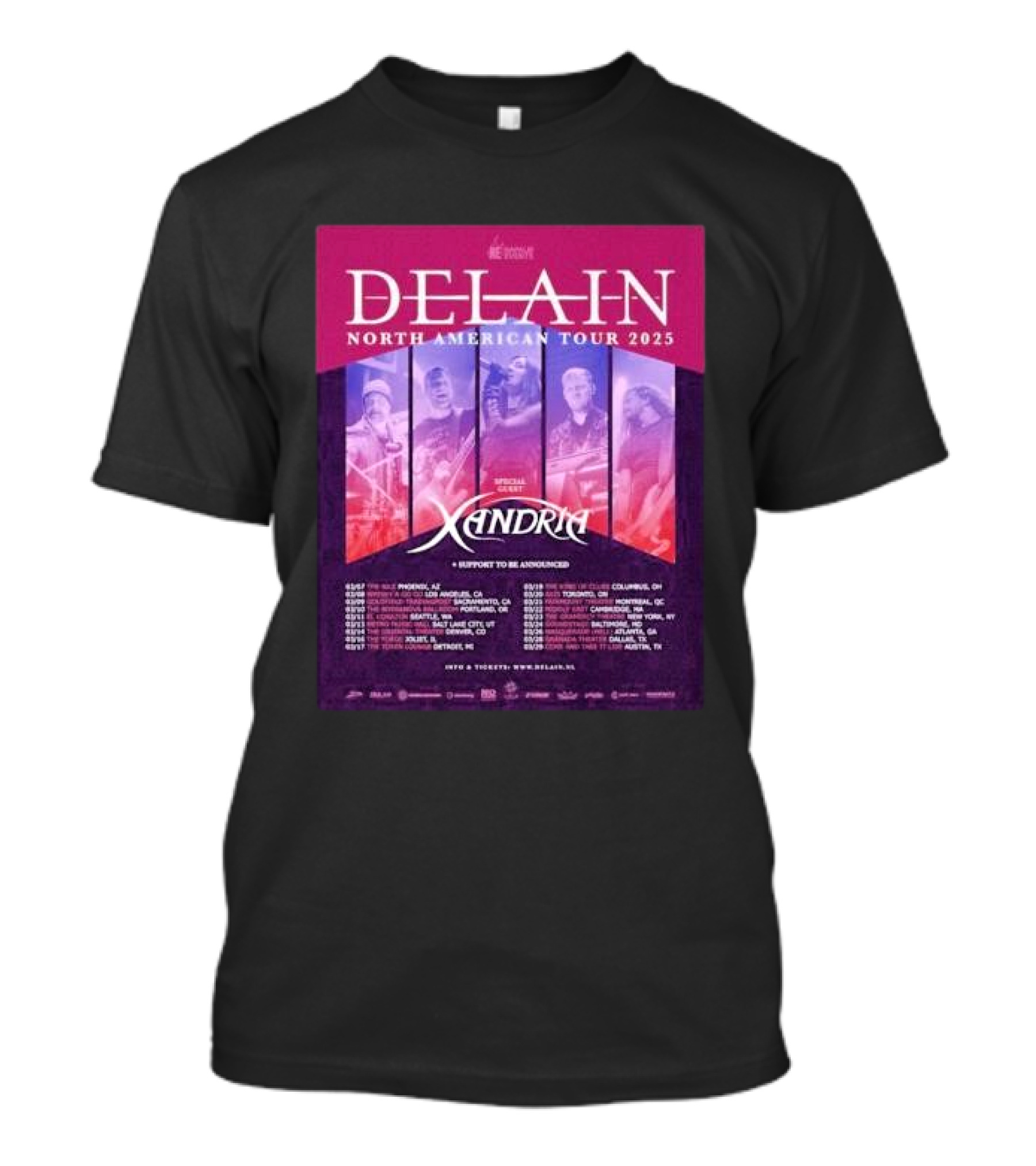 Delain North American Tour 2025 Featuring Xandria Special Guest T-Shirt