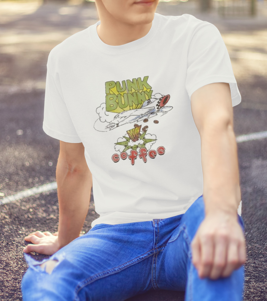 Punk Bunny Coffee Airplane Rocket Blast T-Shirt