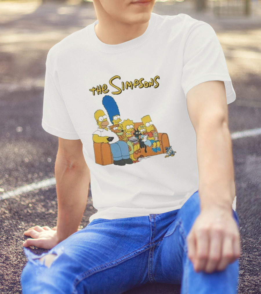 The Simpsons Couch Family Scene With Homer Marge Bart Lisa Maggie And Pets T-Shirt