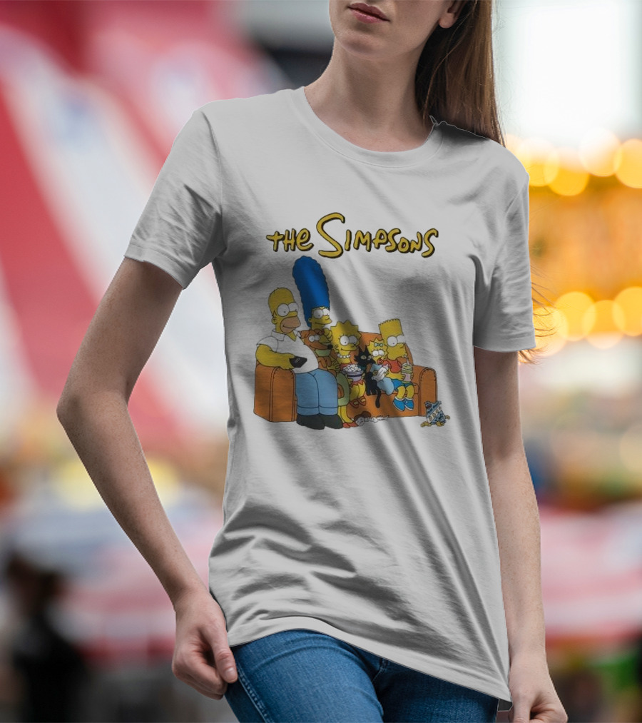 The Simpsons Couch Family Scene With Homer Marge Bart Lisa Maggie And Pets T-Shirt