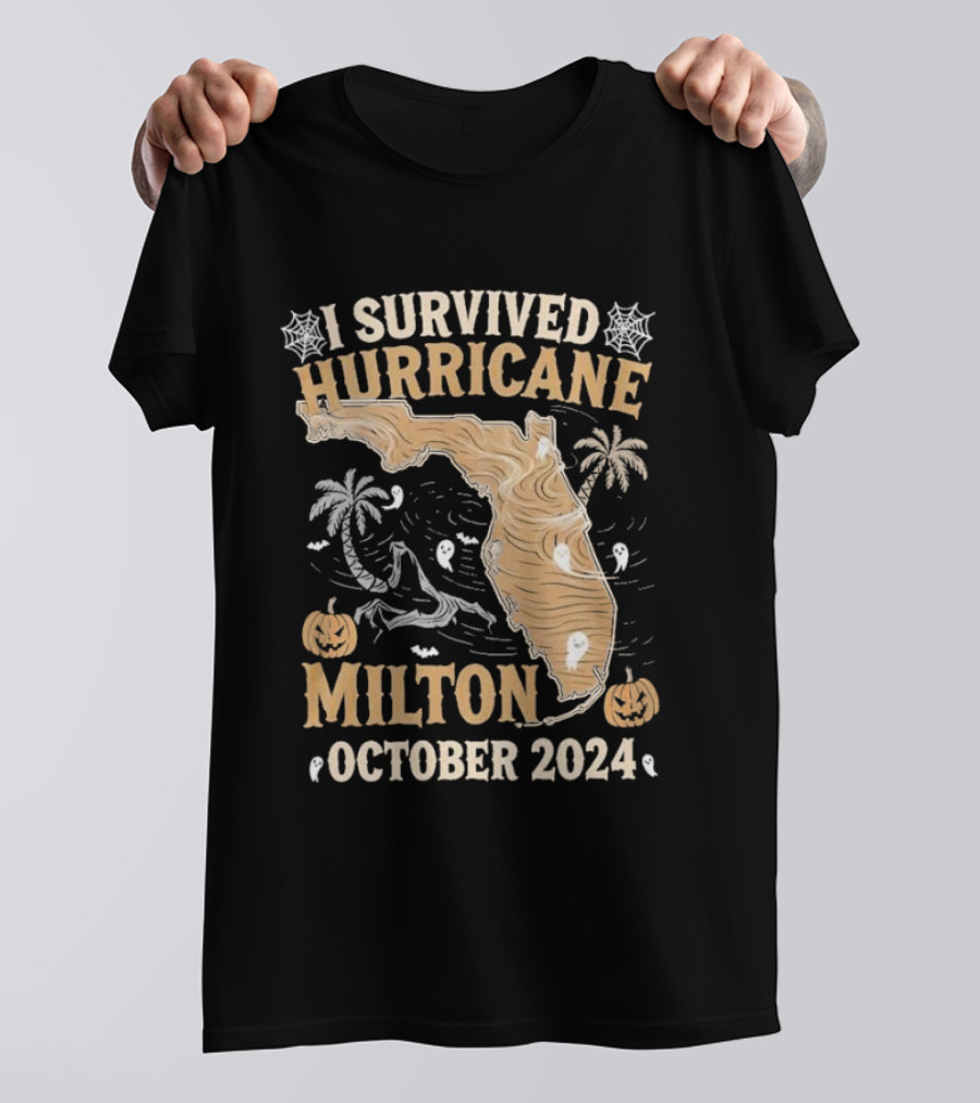 I Survived Hurricane Milton October 2024 With Ghosts And Pumpkins T-Shirt