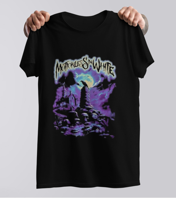 Motionless In White Spooky Purple Night Cemetery Scene T-Shirt