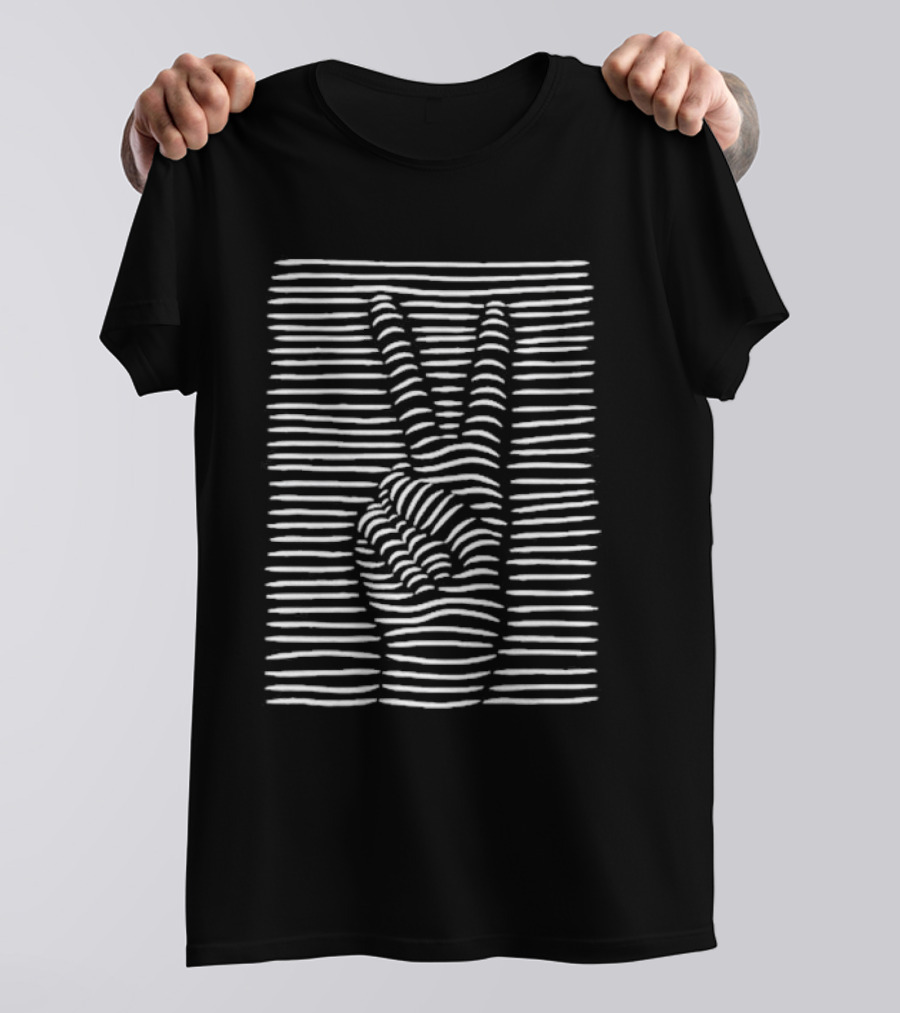 Peace Sign Hand Lines Optical Illusion T-Shirt