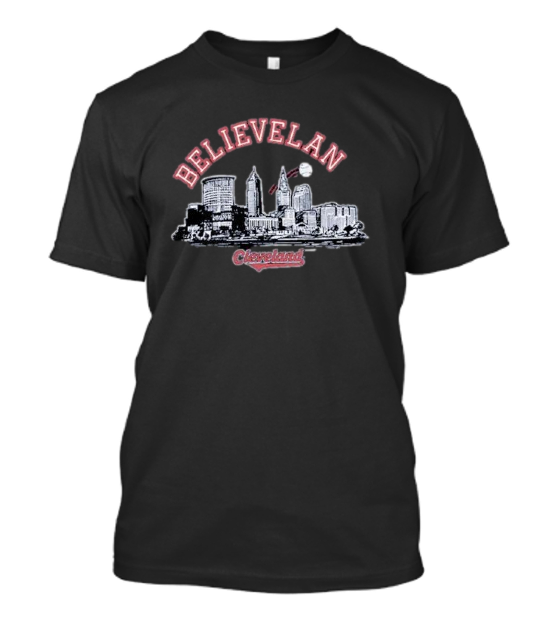 Believeland Cleveland City Baseball Skyline And Ball Elements T-Shirt