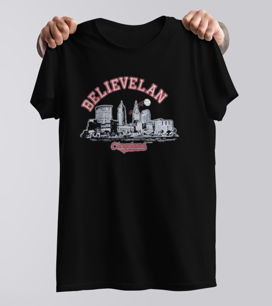 Believeland Cleveland City Baseball Skyline And Ball Elements T-Shirt