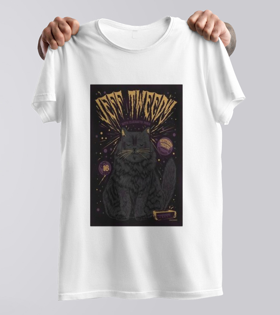Jeff Tweedy With Elizabeth Moen Cat Listens To Music Southern Theatre Columbus Oh Oct 16 2024 Black Cat T-Shirt