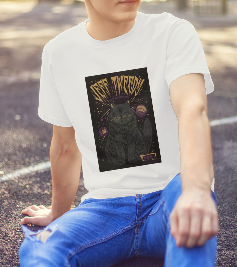 Jeff Tweedy With Elizabeth Moen Cat Listens To Music Southern Theatre Columbus Oh Oct 16 2024 Black Cat T-Shirt