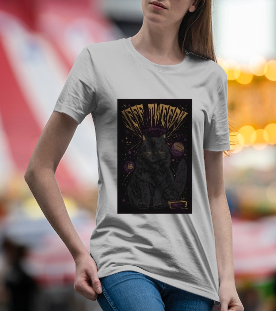 Jeff Tweedy With Elizabeth Moen Cat Listens To Music Southern Theatre Columbus Oh Oct 16 2024 Black Cat T-Shirt