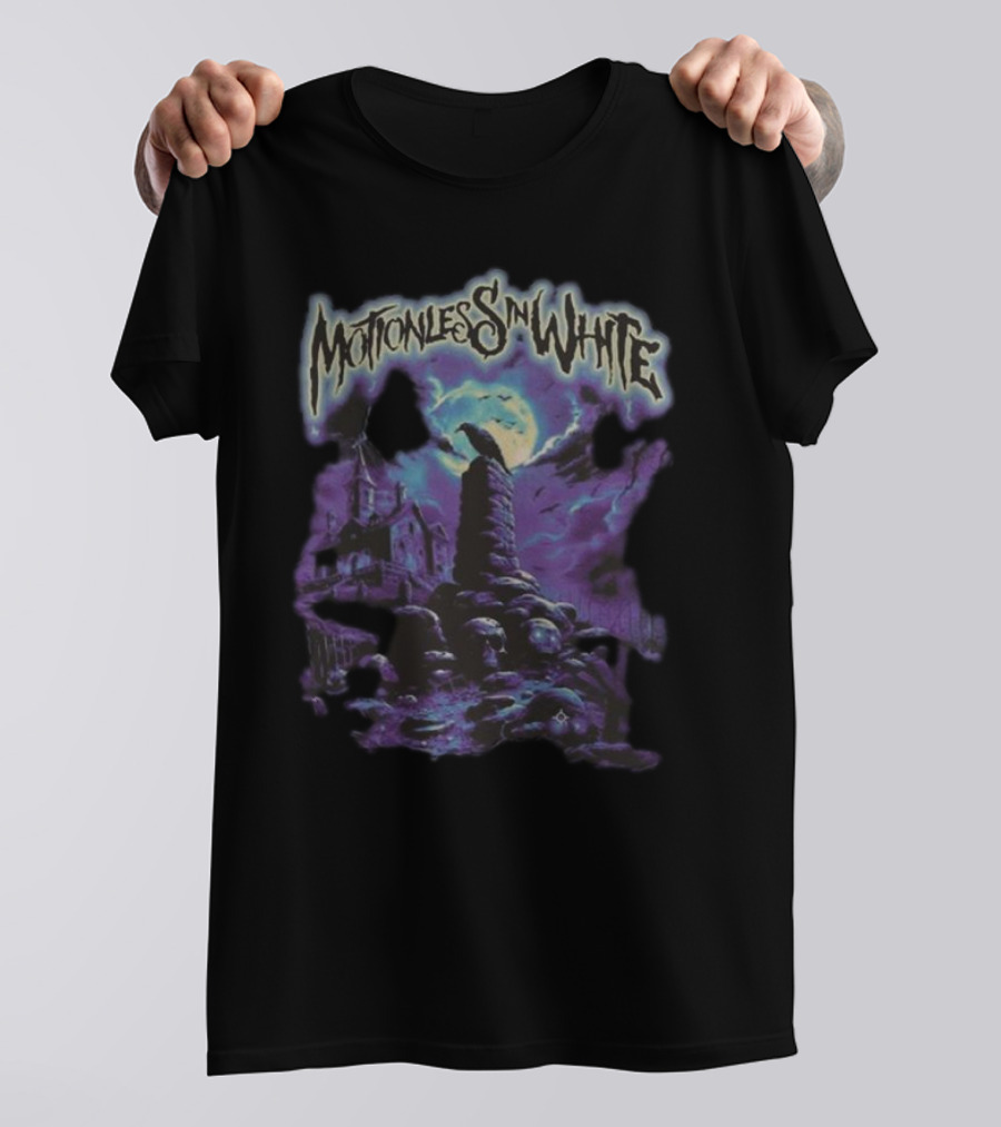 Motionless In White Haunted Cemetery Gothic Night Scene T-Shirt