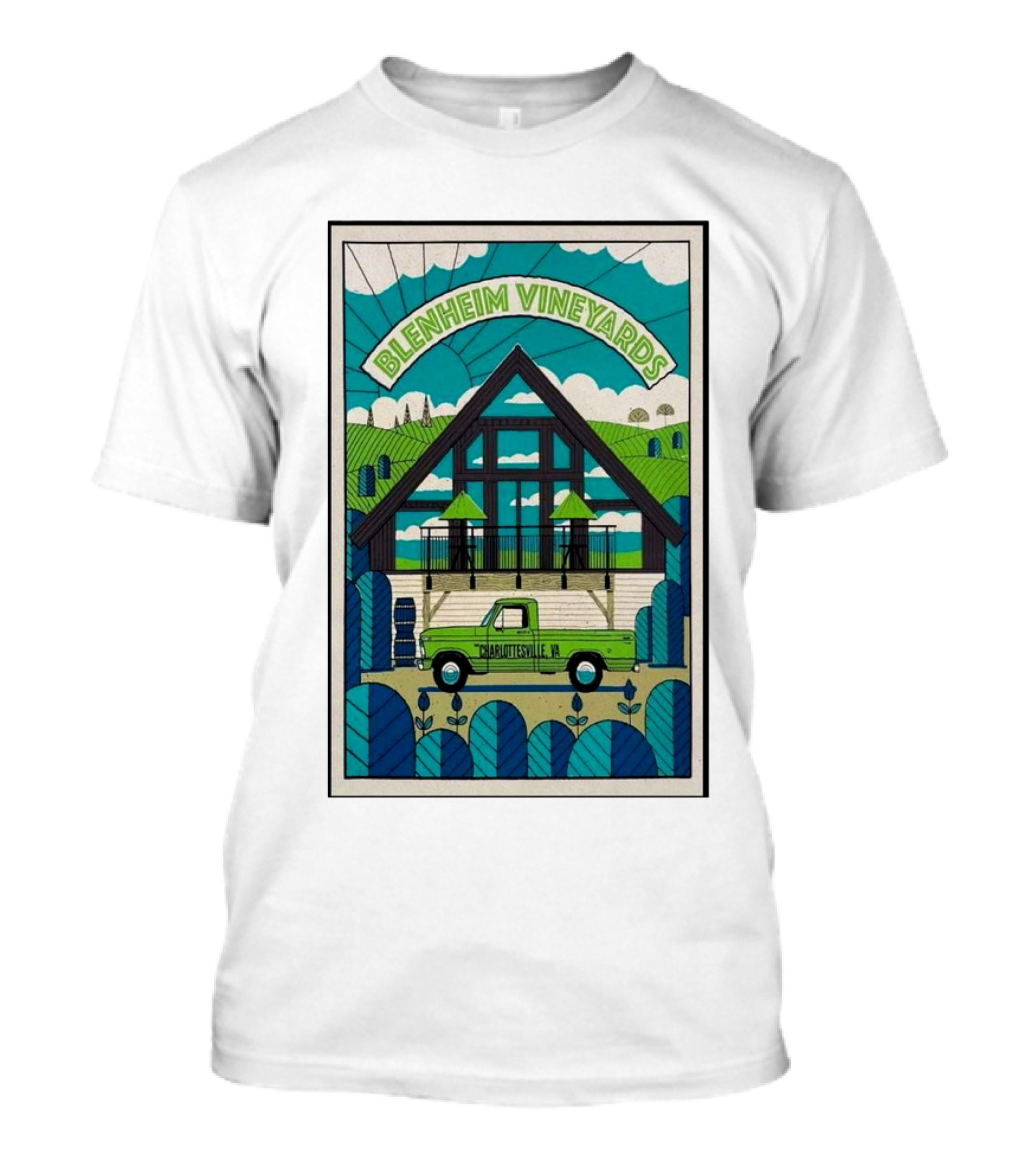 Dave Matthews Band Blenheim Vineyards Charlottesville VA Vintage Truck Vineyard Scene T-Shirt