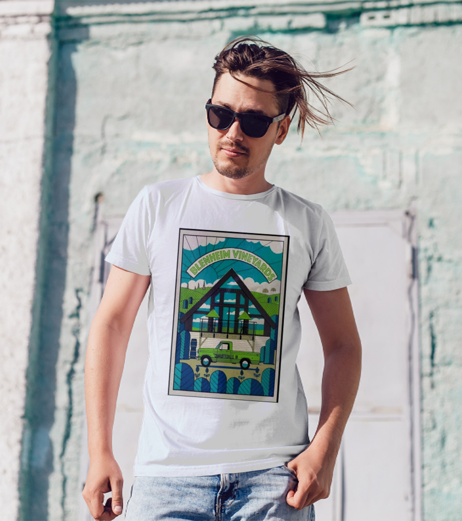 Dave Matthews Band Blenheim Vineyards Charlottesville VA Vintage Truck Vineyard Scene T-Shirt