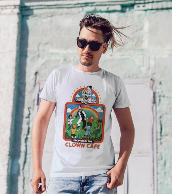 Drop On By The Clown Cafe Rainbow Clown Kids Circle T-Shirt