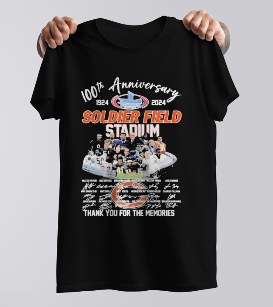 100th Anniversary Soldier Field Stadium 1924-2024 Thank You For The Memories NFL Legends T-Shirt
