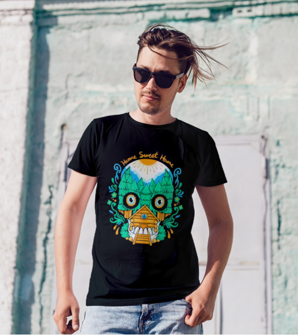 Home Sweet Home Nature Skull With Cabin In Spooky Atmosphere T-Shirt