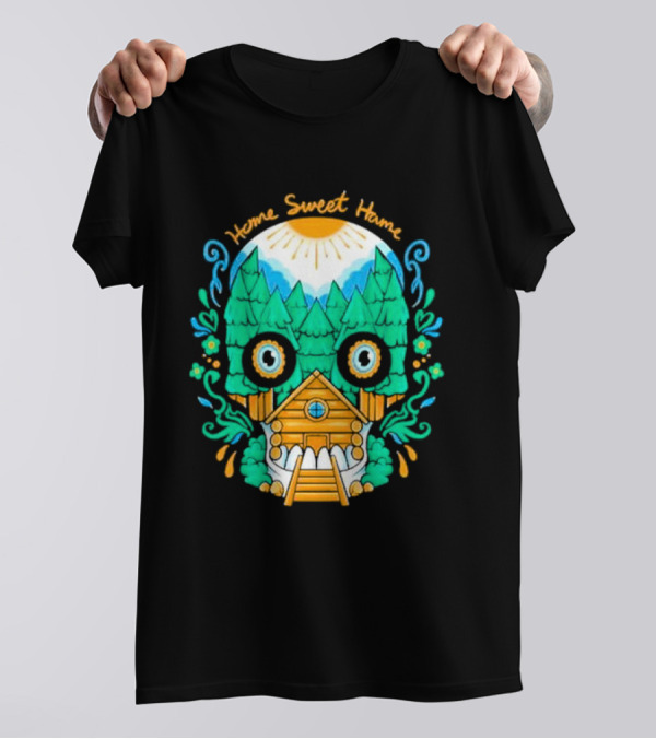 Home Sweet Home Nature Skull With Cabin In Spooky Atmosphere T-Shirt