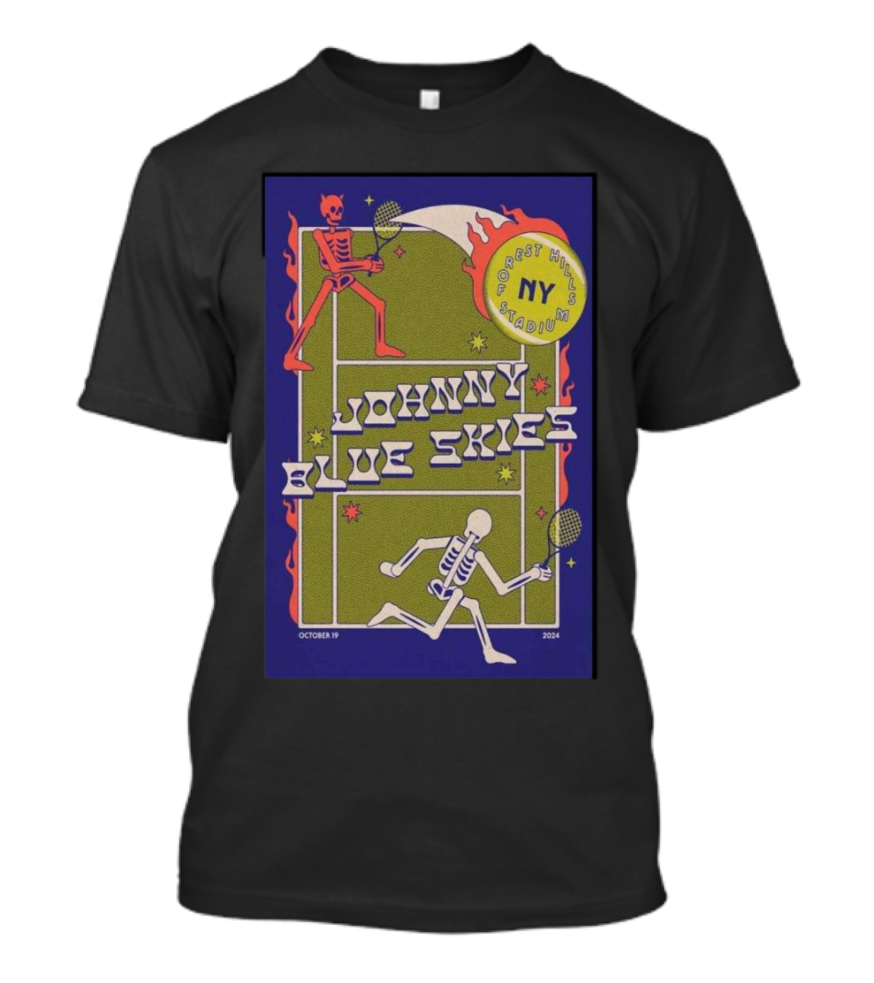 Johnny Blue Skies Forest Hills Stadium NY Skeleton Tennis October 19 T-Shirt