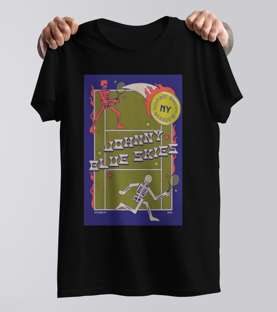 Johnny Blue Skies Forest Hills Stadium NY Skeleton Tennis October 19 T-Shirt