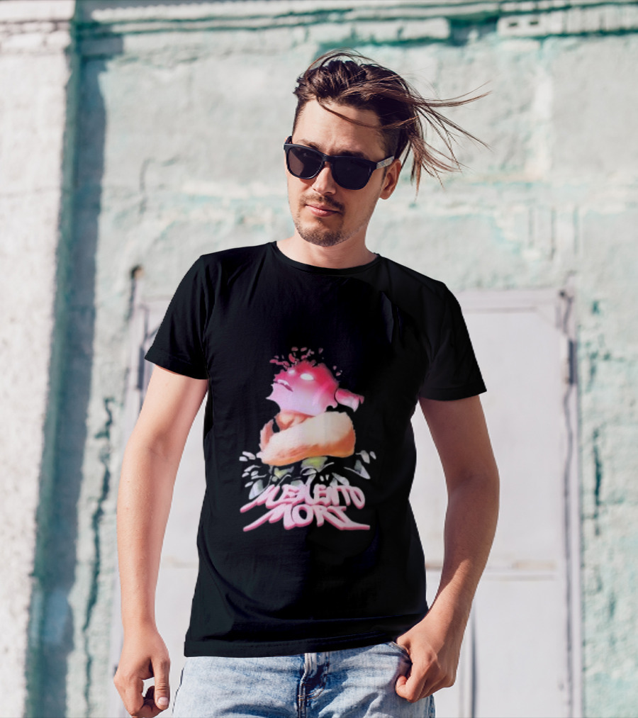 Memento Mori Floral Neon Character With Fur And Glowing Eyes T-Shirt