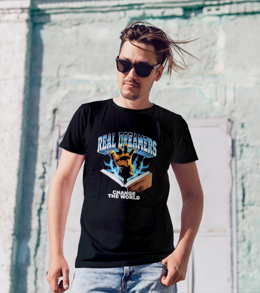 REAL DREAMERS HAND OF CHANGE THE WORLD POETRY BOOK LIGHTNING T-Shirt