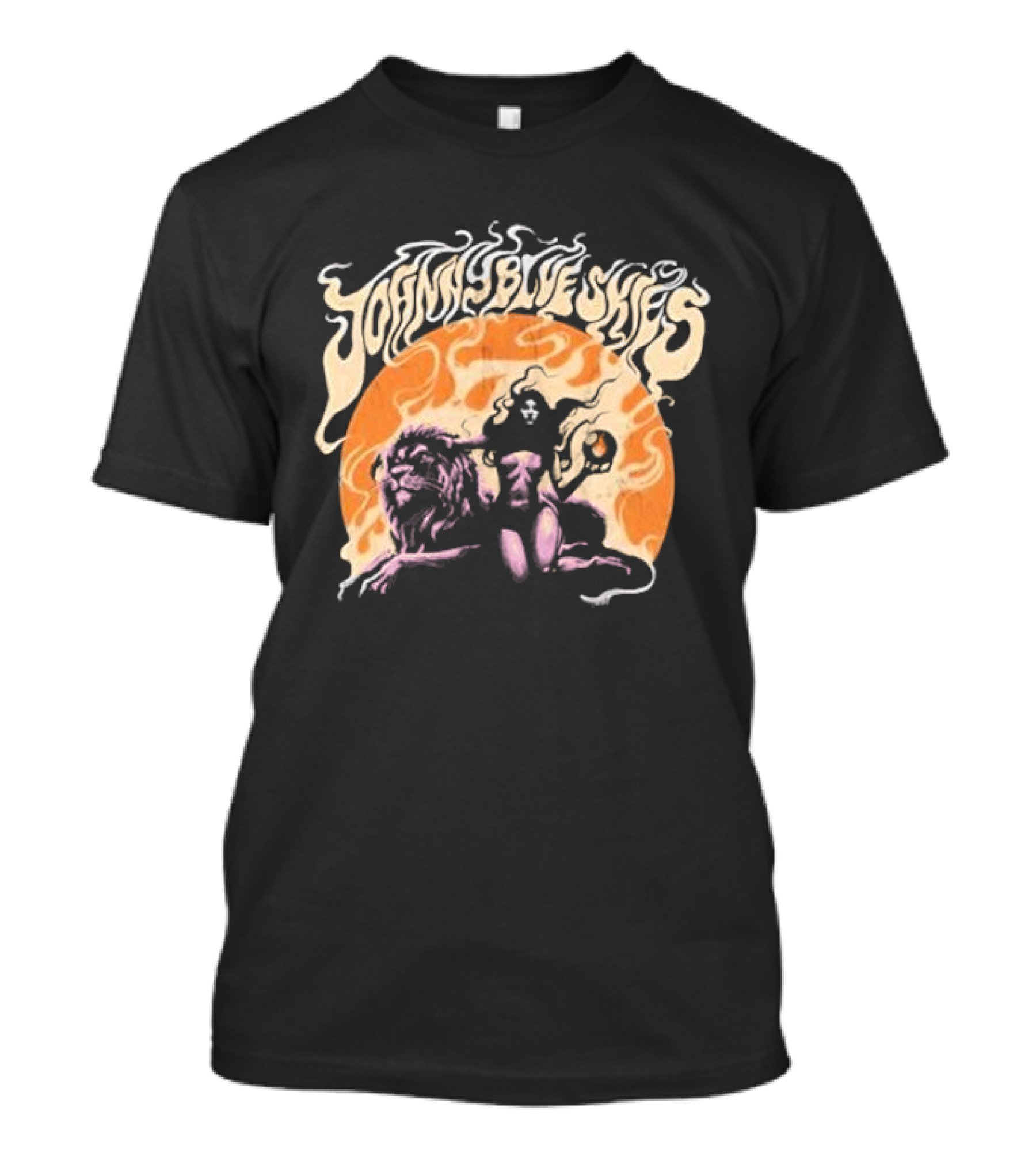 Johnny Blue Skies Sorceress With Lion Orange Background T-Shirt