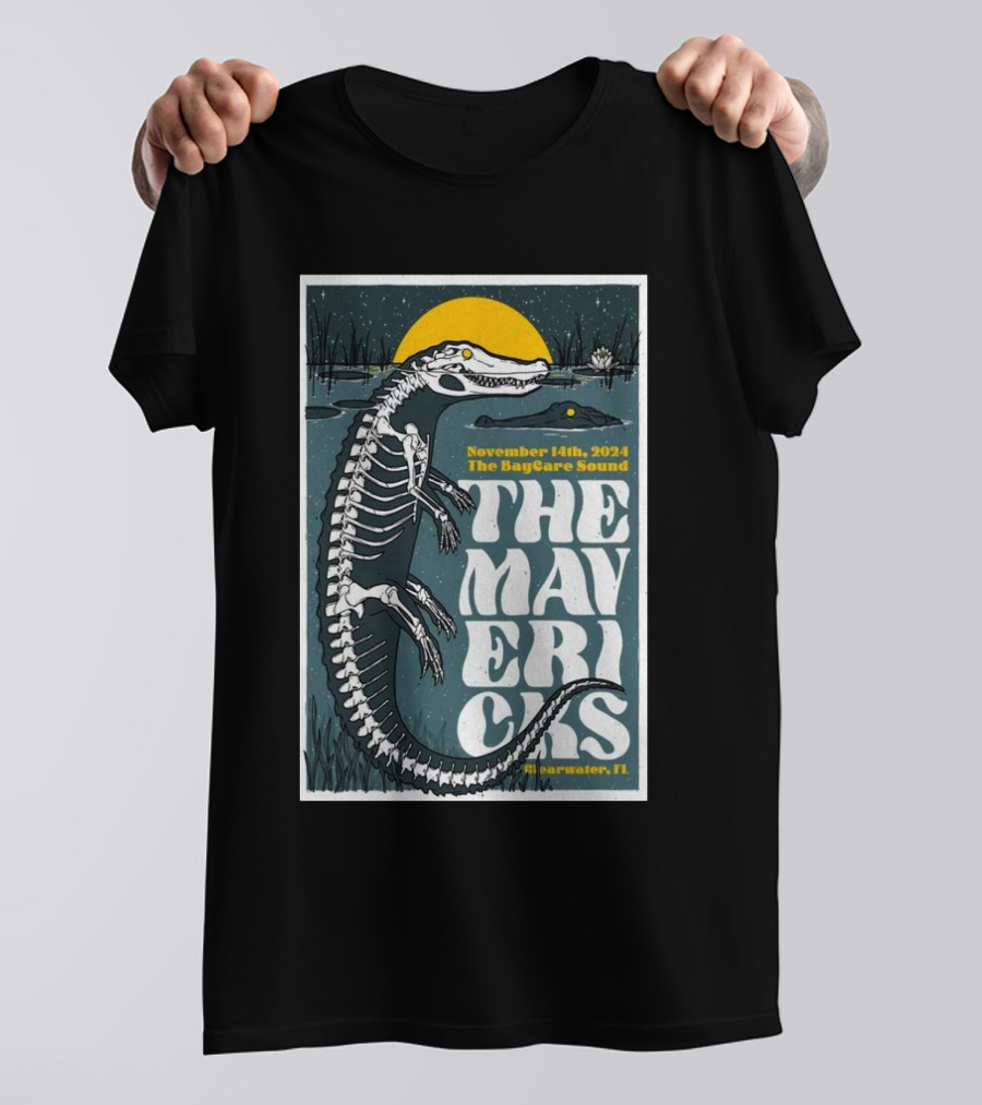 The Mavericks November 14th 2024 The BayCare Sound Clearwater FL Alligator Moon T-Shirt