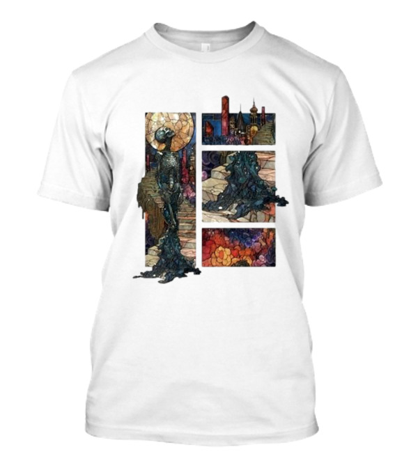 Zedd Descensus 2024 Stained Glass Fantasy Cityscape With Skeleton And Moon T-Shirt