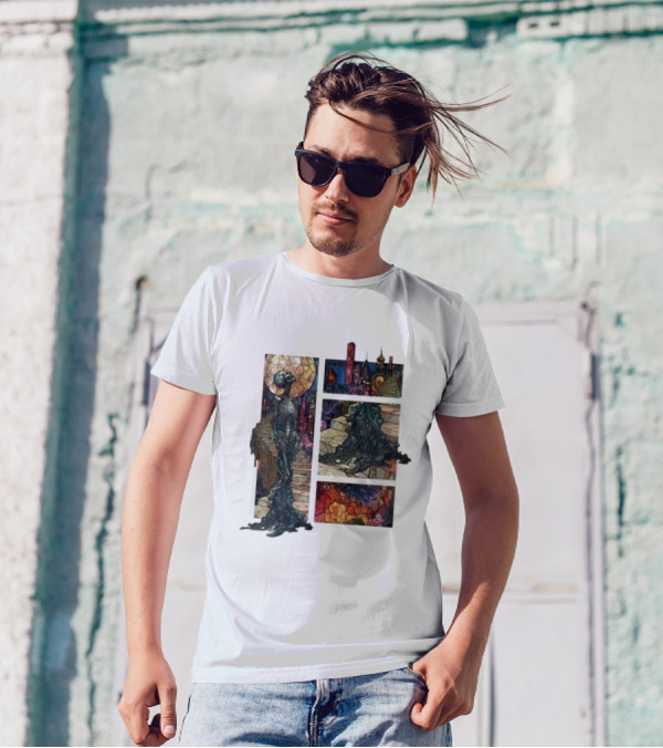 Zedd Descensus 2024 Stained Glass Fantasy Cityscape With Skeleton And Moon T-Shirt