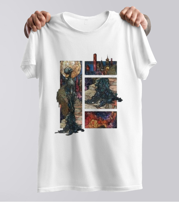 Zedd Descensus 2024 Stained Glass Fantasy Cityscape With Skeleton And Moon T-Shirt