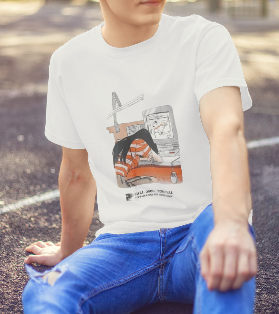 Call 0800 Percival It's All Online These Days Computer Graphic Stripe T-Shirt