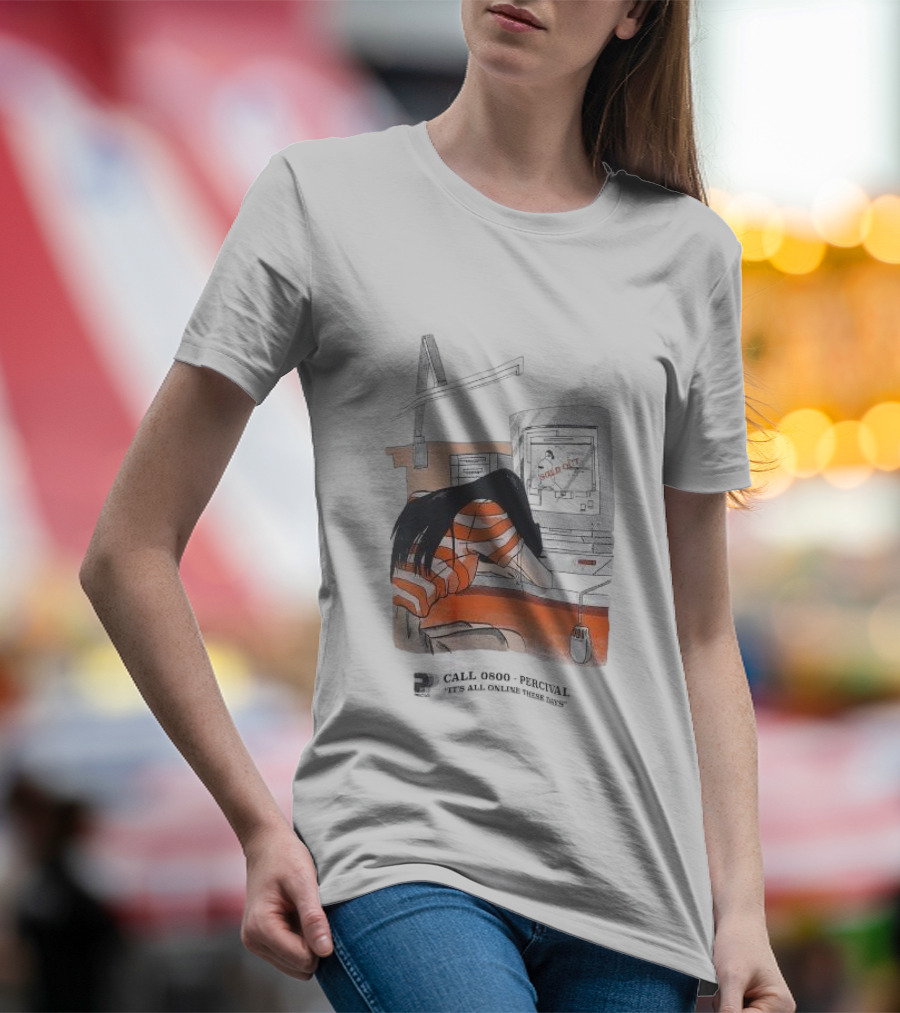 Call 0800 Percival It's All Online These Days Computer Graphic Stripe T-Shirt