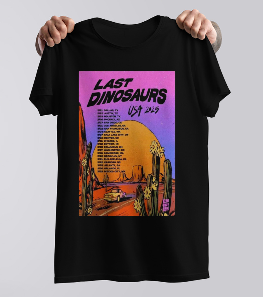 Last Dinosaurs USA Tour 2025 With Dates And Locations Desert T-Shirt