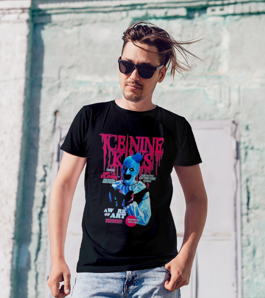 Rock Abilia Ice Nine Kills Black Featuring Art The Clown Cutting Edge Delivering Cake With A Smile T-Shirt