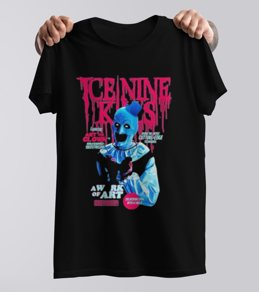 Rock Abilia Ice Nine Kills Black Featuring Art The Clown Cutting Edge Delivering Cake With A Smile T-Shirt