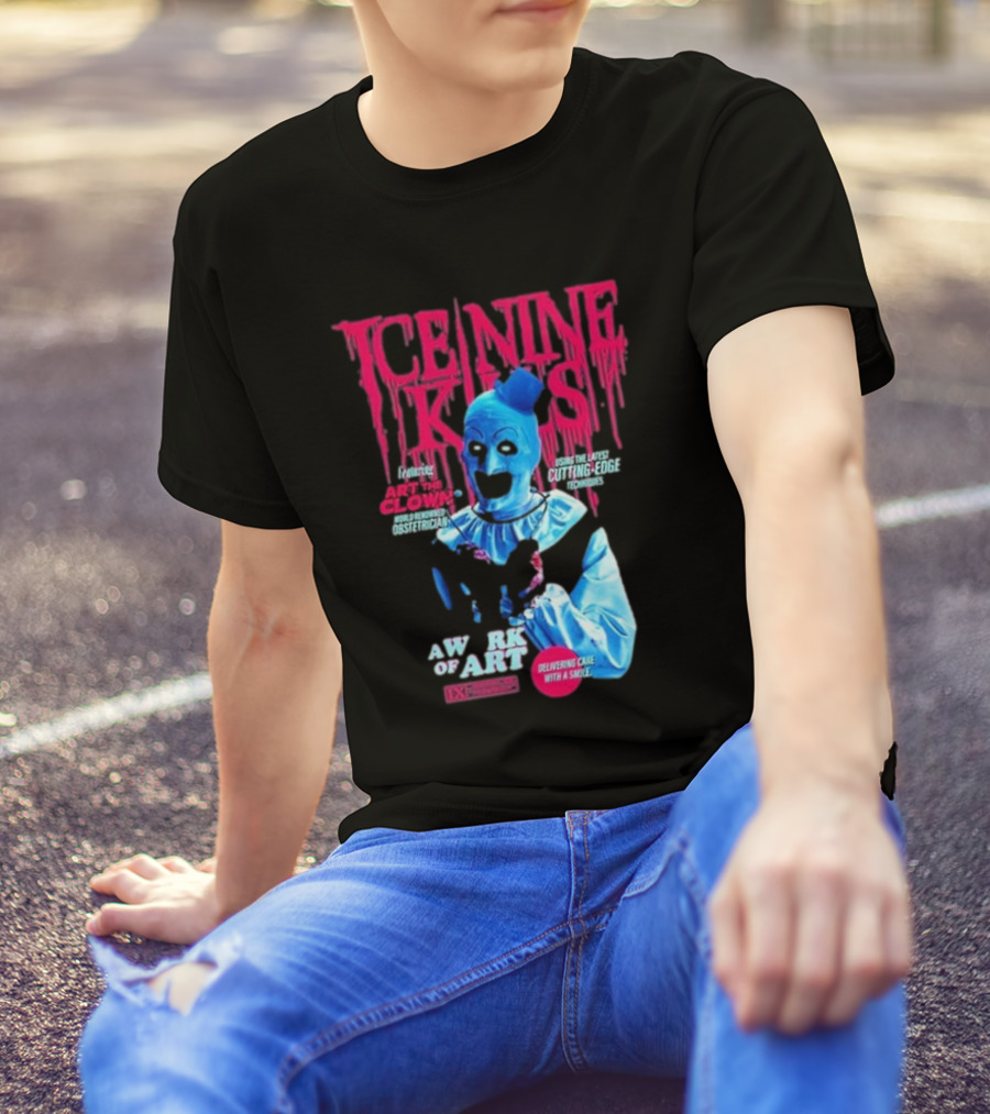 Rock Abilia Ice Nine Kills Black Featuring Art The Clown Cutting Edge Delivering Cake With A Smile T-Shirt