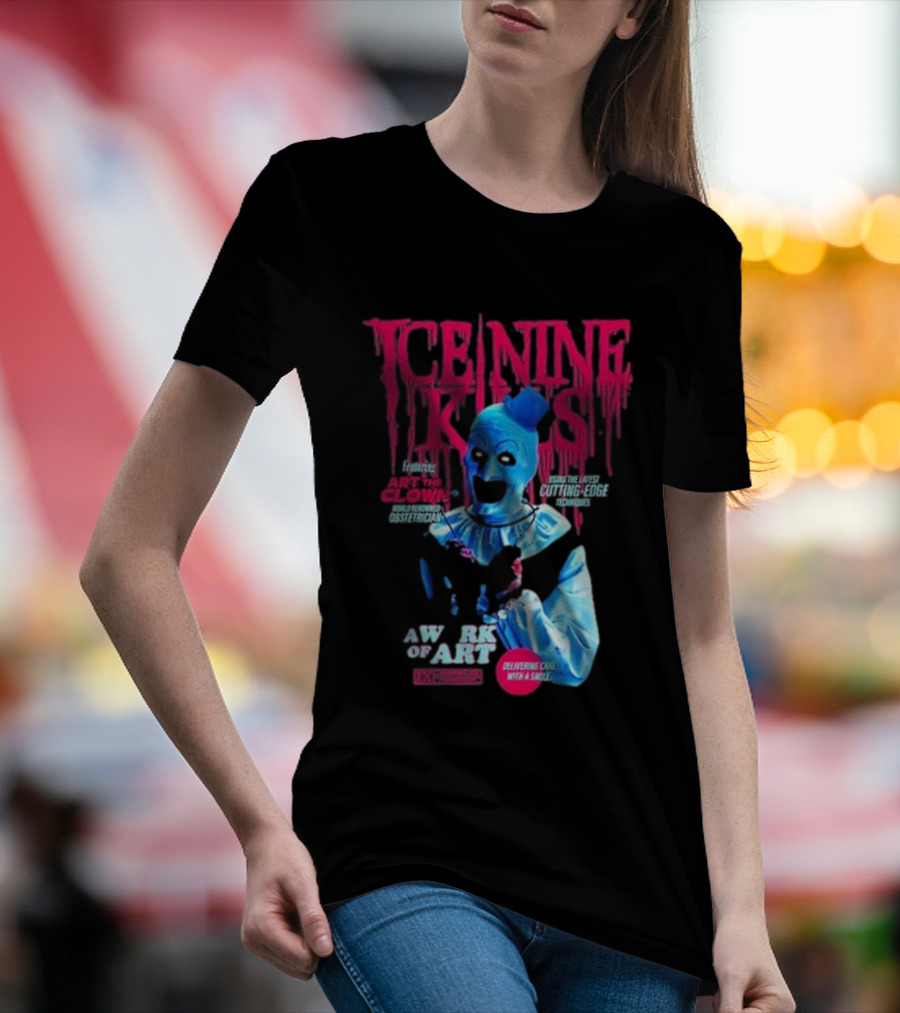Rock Abilia Ice Nine Kills Black Featuring Art The Clown Cutting Edge Delivering Cake With A Smile T-Shirt