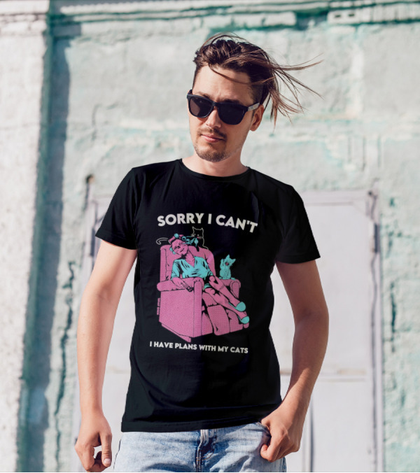 Sorry I Can’t I Have Plans With My Cats Relaxing Woman With Cats T-Shirt